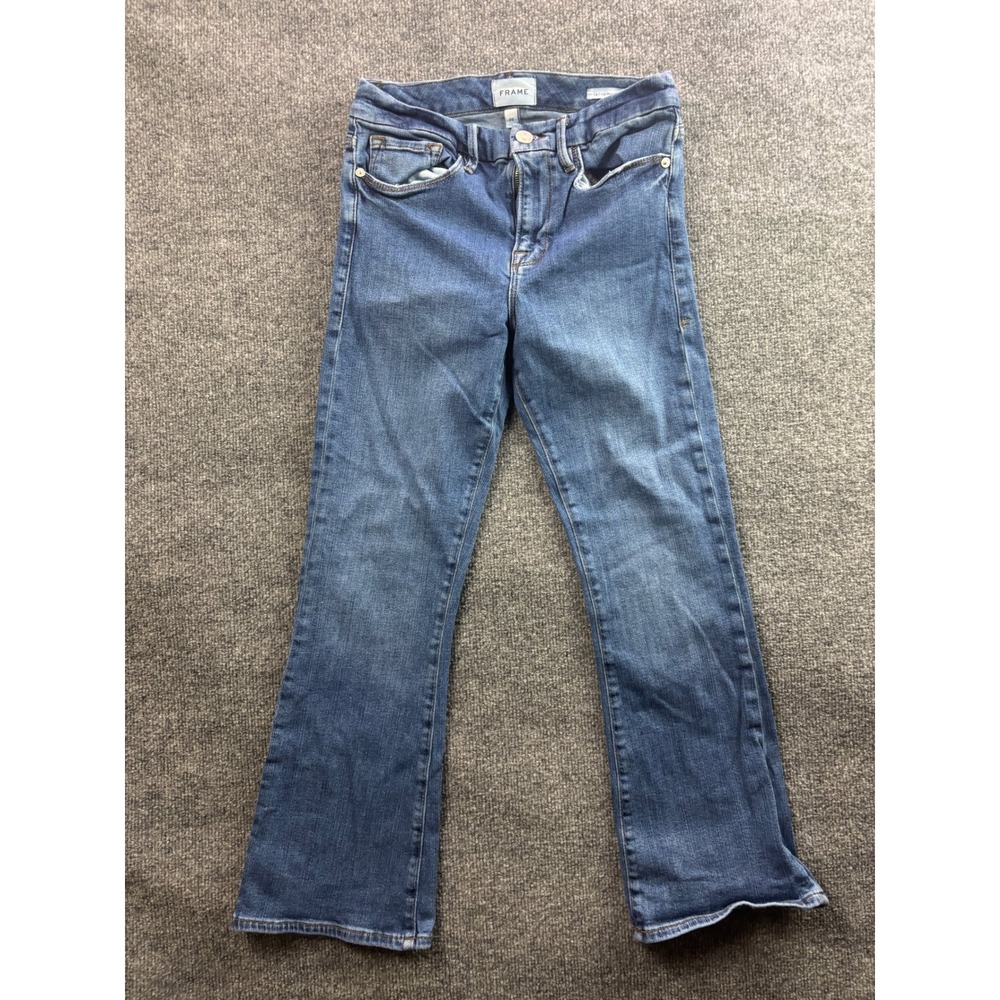 Frame Le Crop Mini Boot Jeans Womens 26 Blue Samson Mid Rise Cropped Bootcut
